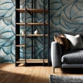 Vliestapete in Blau, Silber 3D-Optik Wellen Grafisch Modern 