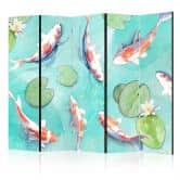 Paravent, Raumteiler freistehend, Trennwand - Spectacular Koi Fish in Crystal Water: Lilies 