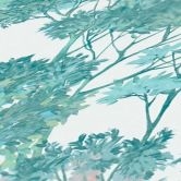 floral fleece wallpaper with trees white green - watercolour wallpaper beige 
