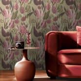 Botanisk tapet beige pink - Tapet med mønster og blade - Ikke-vævet tapet 