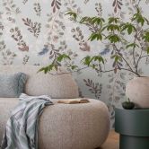 Florale Tapete Grau Rosa – Zweige & Blätter Aquarelloptik – Vliestapete modern 