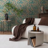 Blätter-Tapete Ginkgo Blau Beige – Vliestapete mit Kupferakzenten – Modernes Naturmotiv 
