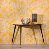 Vinyle expansé avec motif en éventail jaune beige - Papier peint intissé vif brillant 