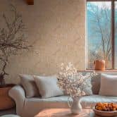 Blütenzweig-Tapete Beige Weiß Orange – Vliestapete mit Kirschblüten  