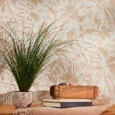 Pflanzen-Tapete Beige Weiß – Blättermotiv Naturstil – Vliestapete mit Struktur 