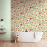 Papier peint fleuri Aquarelle Multicolore Vert - papier peint intissé floral - printanier 