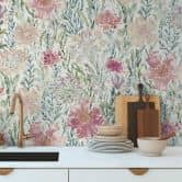 Papier peint fleuri Aquarelle pastel rose - papier peint intissé floral - romantique 