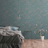 Natur-Tapete Blumen und Blüten Beige Blau - Florale Vliestapete natürlich 