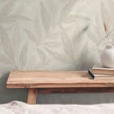 Pflanzen-Tapete Beige Creme Grau – Vliestapete mit feinem Blattmuster matt 