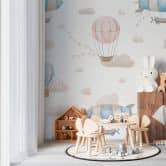 Wall Mural Hot Air Balloons Pink Blue - non-woven wallpaper for children's room expandable 