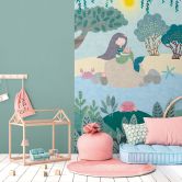 Zeemeermin behang voor kinderkamer blauw groen - sprookjesachtig Fotobehang 