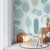 Fotobehang in pastellook groen blauw - kinderkamer behang bomen - Vliesbehang, uittrekbaar 