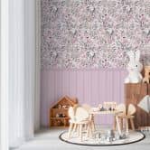 Wall Mural Birds & Branches Pink - floral sample with wooden panel - extendable non-woven wallpaper 