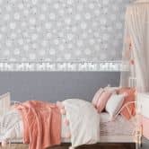 Patroonbehang grijs roze wit - Vliesbehang modern speels  