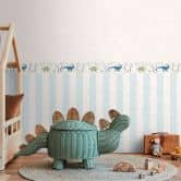 Dinosaurier-Borte Kinderzimmer Beige Grün Blau - Deko mit Urzeit-Motiv 