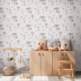 Safari-Tapete Tiere Beige Bunt - Vliestapete mit Giraffe, Zebra & Elefant 