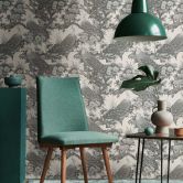 Fugletapet creme grå - Ikke-vævet tapet med påfugle og blomstermønstre i et vintage-look 