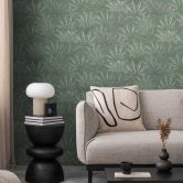 Green leaf wallpaper - non-woven wallpaper with a large leaf pattern in a natural style 