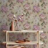 Florale Tapete mit Pfingstrosen Beige Rosa – Romantische Blumentapete – Vliestapete 