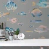 Maritime Tapete Fische Grau Blau - Vliestapete mit Unterwasser-Motiv - Kindertapete 