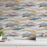 Abstrakte Tapete Berge Aquarell - Vliestapete in Beige Blau Grau - Mustertapete 