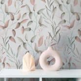 Florale Tapete Blätter Aquarell - Vliestapete in Rosa Grün Beige - Pflanzen-Tapete 