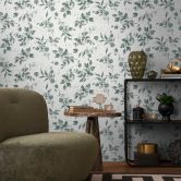 Florale Aquarell-Tapete Grün Grau – Vliestapete mit Blättern – Botanisches Muster 