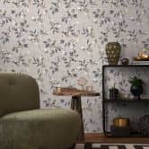 Florale Aquarell-Tapete Taupe Beige – Vliestapete mit Blättern – Naturmuster modern 