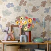 Vlies Tapete floral - feines Streifenmuster in Naturton & Greige 
