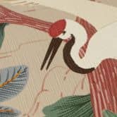 Exotisch behang kraanvogels beige groen rood - Vliesbehang met bladeren & bloesems 