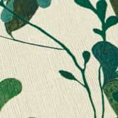 Non-woven wallpaper with a green leaf pattern on a white background 
