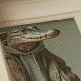 Papier peint intissé avec portraits d'animaux dans un cadre - style streetwear sur fond vert 