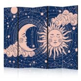 Paravent, Raumteiler freistehend, Trennwand - Cosmic Harmony: Sun and Moon Illustration 