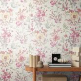 COSMOPOLITAN floral wallpaper white pink - floral non-woven wallpaper watercolor living room 