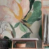 COSMOPOLITAN Wall Mural flower cream pink green used look non-woven wallpaper vintage look 