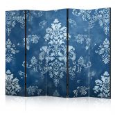 Paravent, Raumteiler freistehend, Trennwand - Retro Ornament - Decorative Motif in Rubbed Blues 