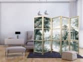 Japanischer Paravent, Raumteiler freistehend, Trennwand - Retro Vintage Landscape in Greens 