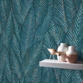 blad behang, behang met patroon, Vliesbehang Erismann Martinique blauw 