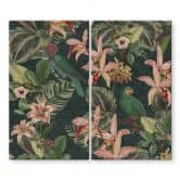 Kogeplade jungle med papegøjer natgrøn - Bloomery Decor 