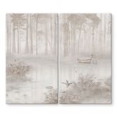 Herdabdeckplatte Wald am See im Nebel in Beige - Ms Tiff 