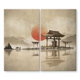 Herdabdeckplatte Japanischer Tempel im Sonnenaufgang - Roze 
