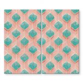 Afdekplaat fornuis ruitpatroon in turquoise en roze - Treechild 