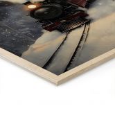 Holzbild Dampflok im verschneiten Wald - Melloi Art Prints 