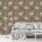 Vliestapete mit Dschungel-Muster Schwarz Grün - Tapete große Blüten bunt  