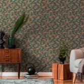 Blumen-Tapete mit Olivenzweigen Grün Schwarz - Florale Vliestapete mit Oliven 