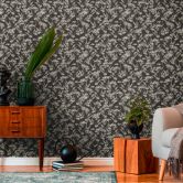 Blumen-Tapete mit Olivenzweigen Schwarz-Weiß - Florale Vliestapete mit Oliven 