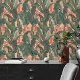 palmblad behang beige groen - bloemen vliesbehang jungle motief 