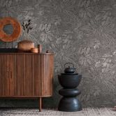 Monochrome Blatt-Tapete in Grau - Vliestapete mit botanischem Design 
