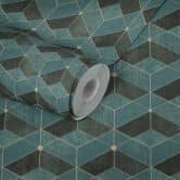 Livingwalls 3D Tapete Titanium 3 Vliestapete geometrisch grün, gold, schwarz 