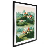 Kinderposter Treechild - Kleines Dorf inmitten grüner Hügel 